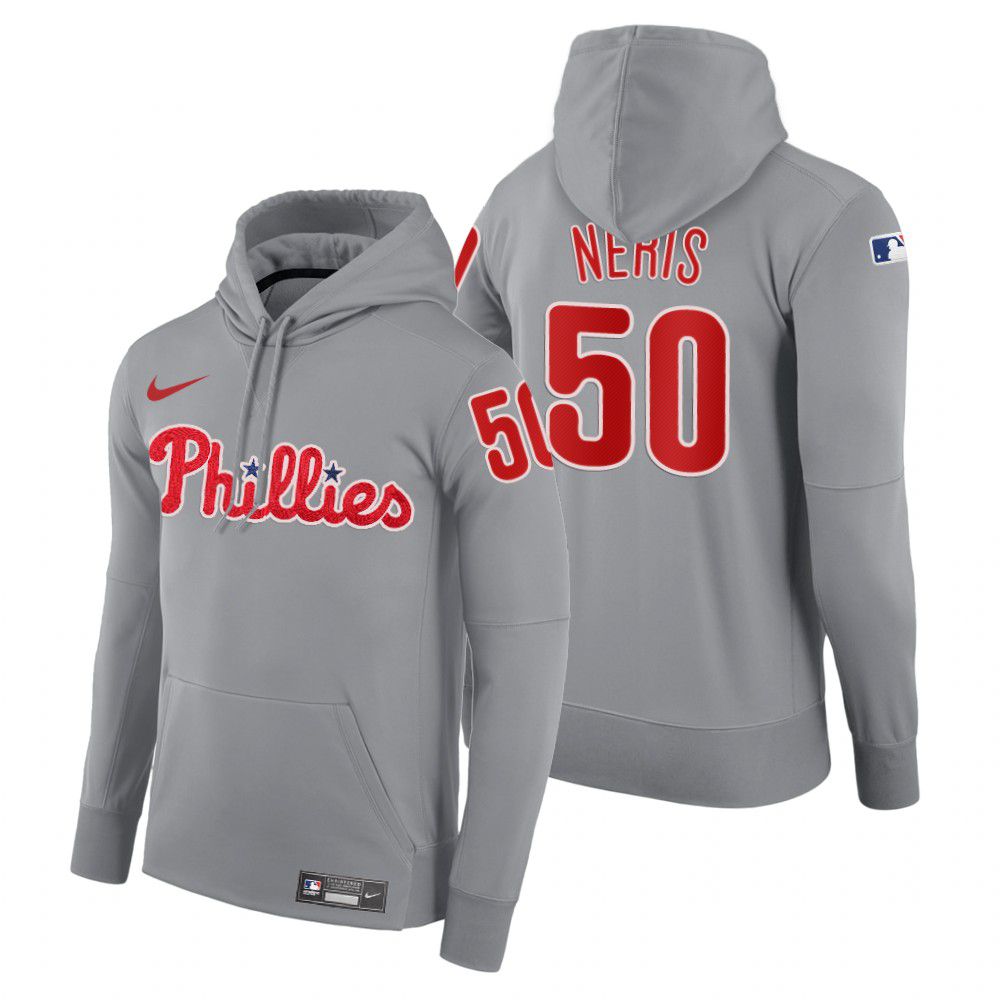 Men Philadelphia Phillies #50 Neris gray road hoodie 2021 MLB Nike Jerseys